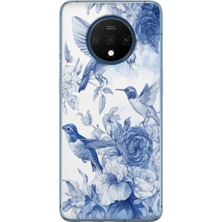 Kompatibel Mobilcover til OnePlus 7T Fugle og blomster blå romantiskt mønster