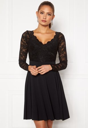 Goddiva Long Sleeve Lace Skater Dress Black Klær