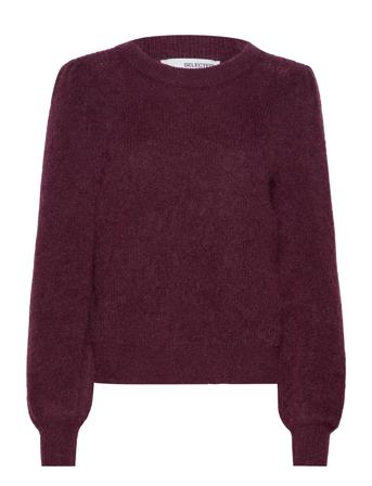 Slfmola Mia Ls Knit O-Neck Pullover Burgunder Selected Femme*Betinget Tilbud