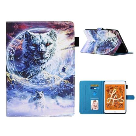 Mønstertryk læder kort slots tablet cover taske iPad Mini 1/2/3/4/5 - Ulv White