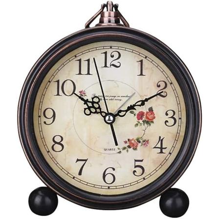 Wekity Retro Ikke-tikkende Bordvækkeur Batteridrevet Lydløs Kvartsbevægelse HD Glas Flower