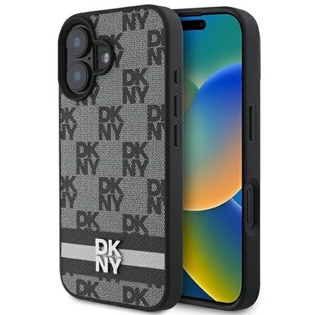 DKNY Rutigt mönster & tryckta ränder iPhone 16 Fodral - Svart