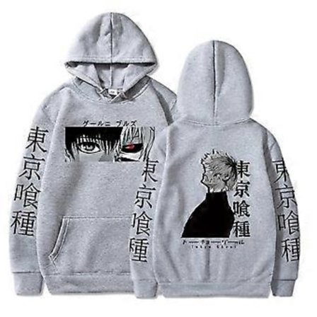 Tokyo Ghoul Anime Hættetrøjer Sweatshirts Ken Kaneki Grafisk Trykte Toppe Casual Hip Hop Streetwear (XXXL grå)