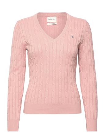 Stretch Cotton Cable V-Neck Pullover Rosa GANT*Betinget Tilbud