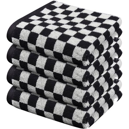 Håndklæder 36 x 76 cm, sæt med 4 sorte og hvide ansigtshåndklæder til badeværelse, ansigt, køkken, fitnesscenter og spa