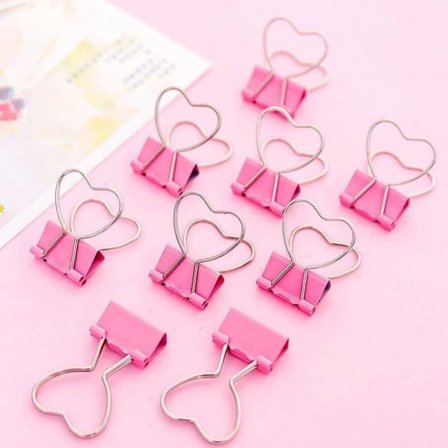 Pink Papirclips, 10 stk. Pink Clips Hjerte Udhulet Metal Papirclips Noter Brev Papirclips Kontorartikler Papirclips, Clips[CP]