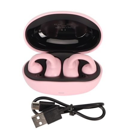 Leikkeeseen kiinnitettävät Bluetooth-kuulokkeet IPX5 vedenpitävät avoimet langattomat korvaklipsikuulokkeet latauskotelolla IPhone-puhelimeen Pinkki