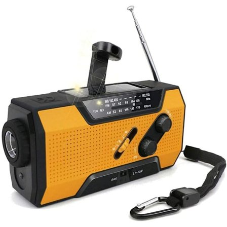 Nödradio med solceller, handvev, FM-radio, 2000mAh och LED-lampa (orange)