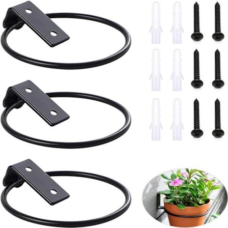 ING Blomkrukställning vägg - 3 delar - Blomkrukstöd - 15cm diameter - Svart