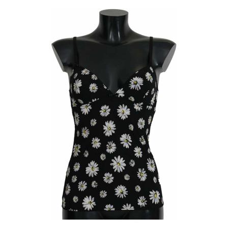 Dolce & Gabbana Black Daisy Print Kjole Lingerie Chemisole Sort, Dame