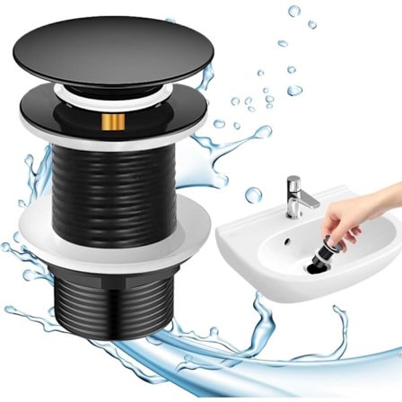 Universell Pop Up Diskhoavloppsplugg, Svart, Kompatibel med de flesta diskhoar och handfat