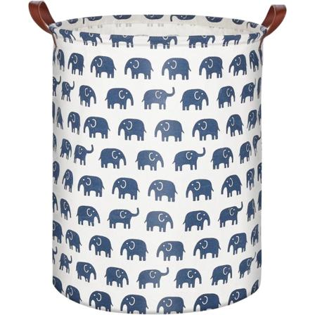 Sammenleggbar klesvaskurv med håndtak - Elefant 40x50cm, Stor oppbevaringskurv 63L, Vanntett stoffvaskurv for barn, Organiser soverom