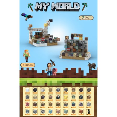 Minecraft Byggeklodser, Magnetiske Byggeklodser Legetøj - Værksted 128 klodser, 4 figurer