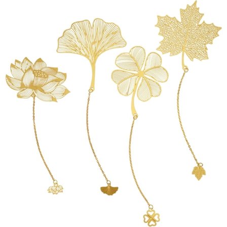 4-pakning bladårebokmerker, skolemateriell,