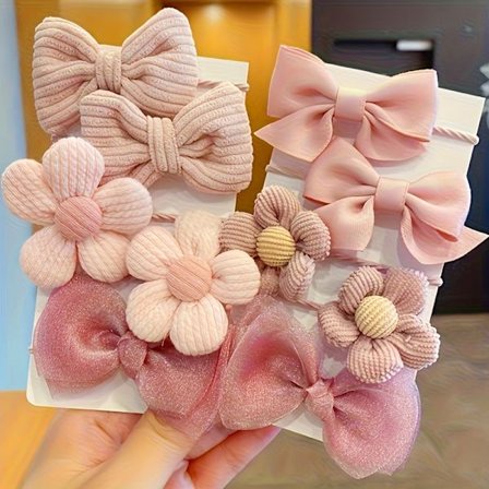 10 stk. Sett med hårpynt i stoffblomster for jenter, med søte hårstrikker som ikke skader håret, perfekt for hestehaler.