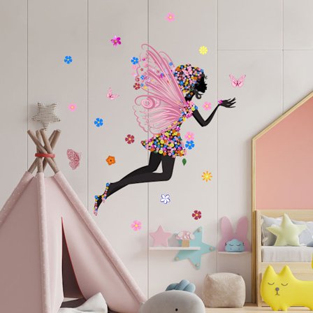 1 stk. Tegneserie Magisk Farverig Sommerfugl Fe pige med vinger Aftagelige Vægklistermærker, Børn Baby Soveværelse Børnehave DIY Dekorativt Lim