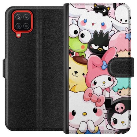 Yhteensopiva Lompakkokotelo Samsung Galaxy A12 Tiheä kuvio suloisia hahmoja, joilla on suuret silmät eri väreissä ja ilmeissä LABUBU-tekstillä