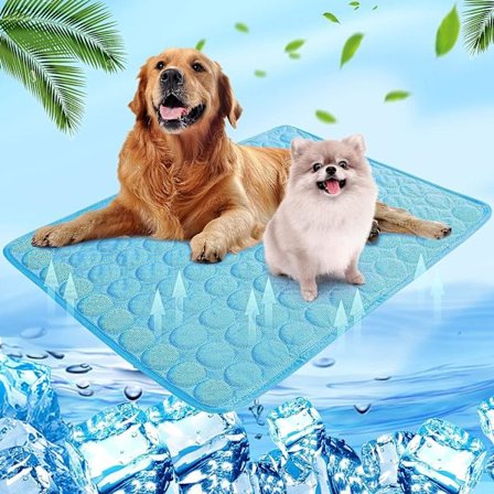 Køleunderlag til hunde og katte til sommeren Selvkølende vaskbar kølepude Vandtæt skridsikker behagelig blå M (60 x 50 cm)