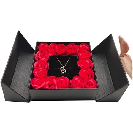 Evig Ros Gåva Box Design Halsband Älskar Dig på Hundratals Språk ​​Födelsedagspresent Mors Dag Alla Hjärtans Dag Present Med Boutique Förpackning