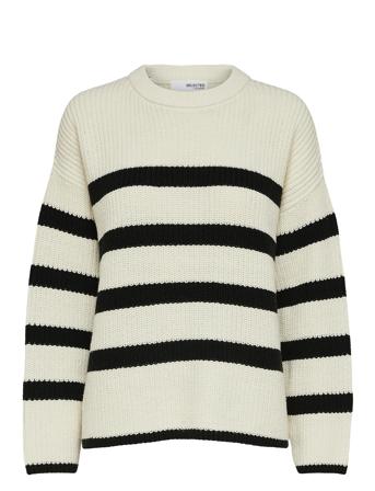 Slfbloomie Ls Knit O-Neck Noos Cream Selected Femme