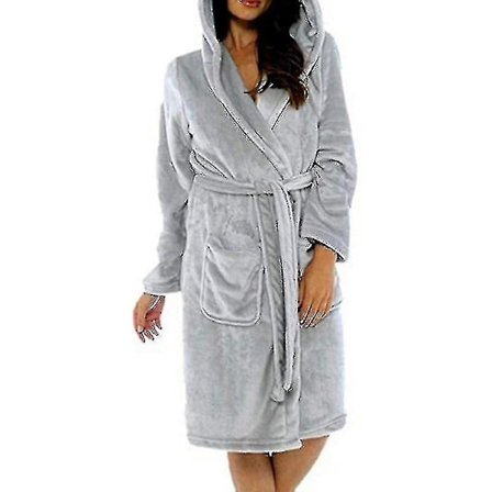 2025 Vinterfleece morgonrock Dam morgonrock Huva Fluffig Handdukspläd Badrock Grå Grey