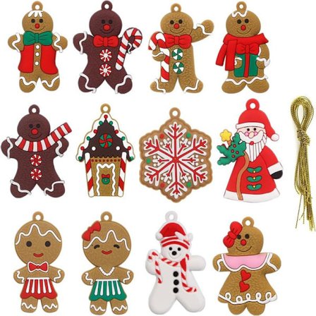 12 stk Pepperkake-dekorasjoner til juletre, 7,6 cm Søte Plast Hengende Pepperkakefigurer, Juledekorasjon