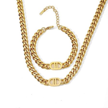 Guld Färg Rostfritt Stål Bokstav Halsband och Armband för Kvinnor Mode Fest Smycken Gåva Smyckesset