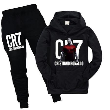CR7 Ronaldo Barnestrenningsdrakt med hettegenser og bukser - Svart-Xin Black 150 cm