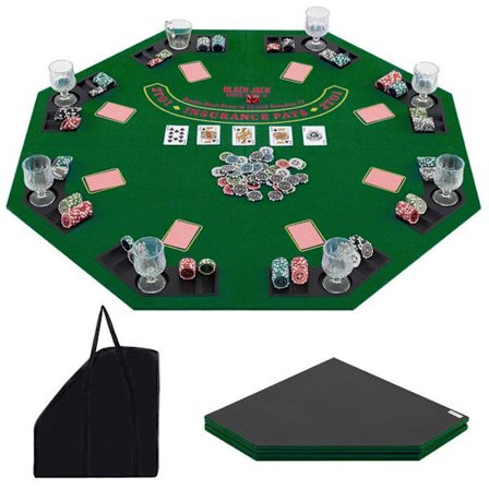 COSTWAY Professional Poker Pöytä XXL 120x120 CM - 8 pelaajaa, 8 pelimerkkikanavaa ja kupinpitimet + vihreä kantolaukku