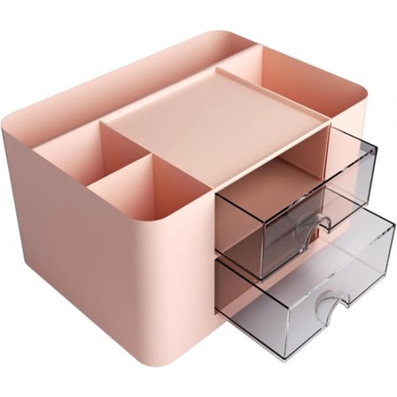 Skrivebordsorganisator, Multifunktionel skrivebordsskuffe med 5 rum og 2 skuffer (Pink)