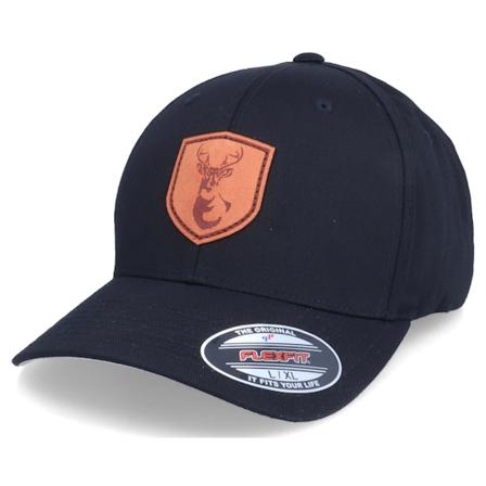 Hunter - Svart flexfit Caps - Deer Shield Patch Black Flexfit @ Hatstore
