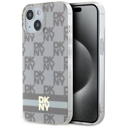 DKNY IML Checkered Mono Pattern & Print Stripes MagSafe Case for iPhone 15/14/13 - Beige