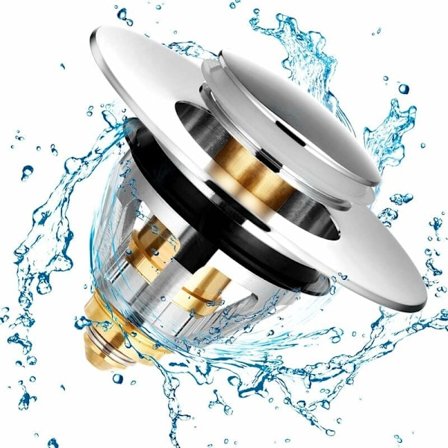 Slukfilter, Vask Propp Slukfilter Badekarstopper Universal Rustfritt Stål Bounce Core, Hårfilter for Vask Kjøkken Bad, 33,5-36mm