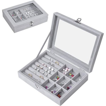 Smyckeskrin med 9 fack, låsbart i sammet