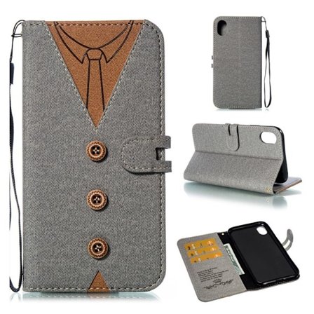 iPhone Xr painatus miesten solmio sisustus nahka flip tapauksessa - Harmaa