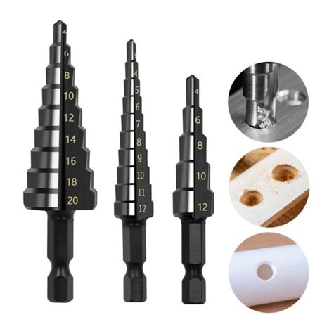 3st HSS Rak Spår Steg Bor Bit Set Titanium Belagd Trä Metall Hål Cutter Kärna Borr Bit Set