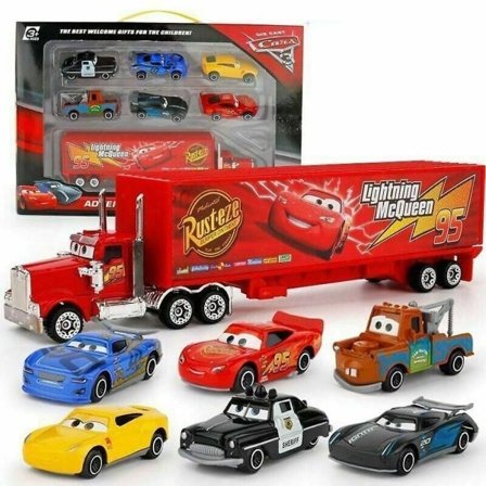 7-delt Cars 2 Lightning McQueen Racer Bil & Mack Truck Sett Gave