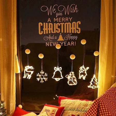 6 st Jul Sugproppslampor, Jul Sugproppskrona, Jul Hängande Fönsterlampa Med Sugpropp, LED Gardin Hängande Lampa, Sugpropp C