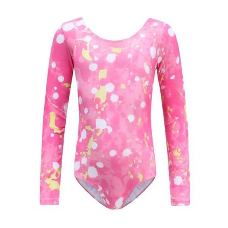 Tyttöjen jumppapuku yksiosainen värikäs tanssiasu pinkki