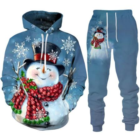 Julemand 3D Print Mand Kvinde Hættetrøje + Bukser 2 stk Sæt Nytårs Feriefest Casual Oversized Pullover Træningsdragt Sæt style 11 6XL