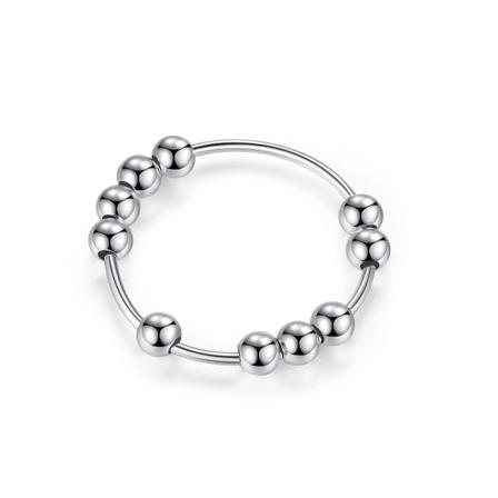 Anti-stressring Med 10 Roterbara Pärlor Koppar Silver 19.5 Mm
