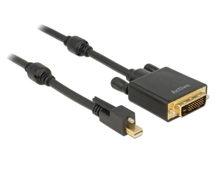 Delock Cable mini Displayport 1.2 male with screw > DVI male 4K Active - videokonverter - Parade PS171 - svart