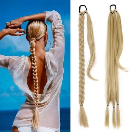 34" Erikoispitkä poninhäntä hiussolmiolla synteettinen punos poninhäntäpidennys Luonnolliset mustat hiukset Suorat tekohiukset itse punottu