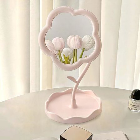 Blomsterformet sminkespeil for skrivebord, toalettbordsspeil for soverom, stue og minimalistiske rom, romdekor, hjemmeinnredning