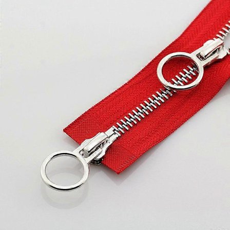 5# 70/90cm Metall Dragkedja Dubbel Slider Rund Ring Dragkedja Kompatibel med DIY Sömnad Kläder röd