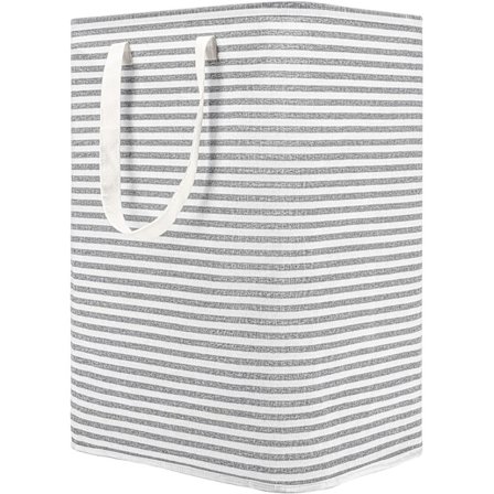 80L fritstående vasketøjskurv med håndtag, foldbar stor bomuldsopbevaringskurv til tøj (grå)