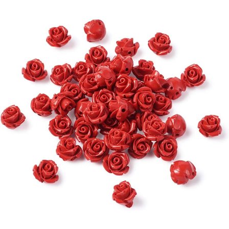 50 stk røde rose cinnoberperler Detaljert utskårne blomsteravstandsperler 12 mm Roseblader Link Charms Perlebroderi til Valentinsdag 