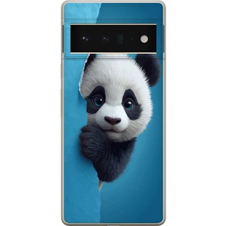 Kompatibelt Mobildeksel til Google Google Pixel 6 Pro Søt panda som ser ut gjennom papir i en myk 3D-illustrasjon