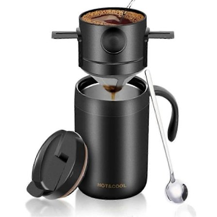 Bærbar kaffemaskine til camping med kaffekrus i rustfrit stål + kaffefilter, til rejser, camping, kontor, vandreture js