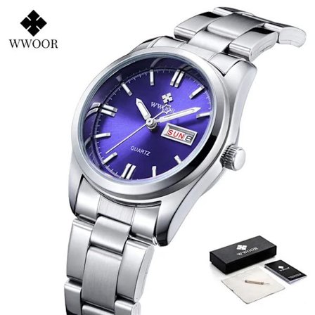 Montre Femme 2023 WWOOR Mode Damklockor Vattentät Kvarts Silver Klocka Kvinnor Automatiskt Datum Klänning Armbandsur Reloj Mujer